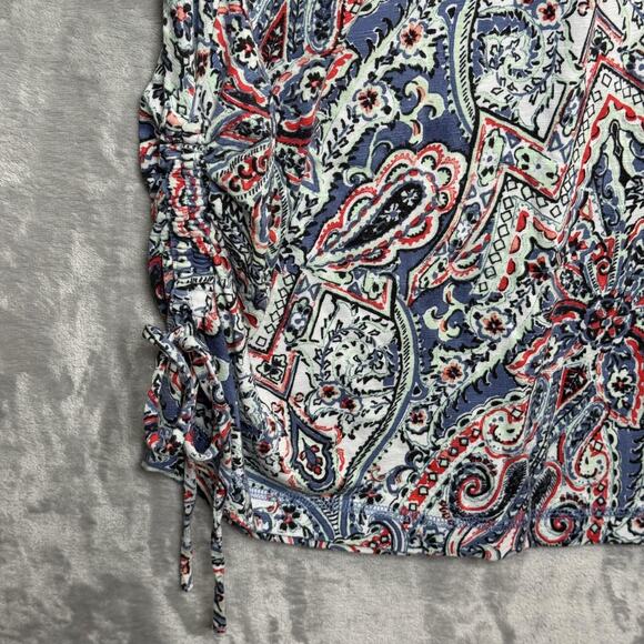 T by Talbots Dress Womens Large Blue Paisley Sleeveless Ruched Side Drawstring - Picture 4 of 7